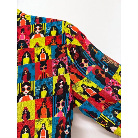 Alice + Olivia Willa Stace Face Squad of the World Shirt Blouse Silk Rainbow S - Picture 11 of 16